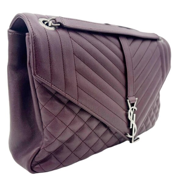Yves Saint Laurent  Envelope Large Mixed Matelasse Leather Shoulder Bag Burgundy - Picture 4 of 16